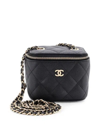 Pre-owned Chanel Classic Vanity Case With Chain Quilted Caviar Mini Pouch In Black