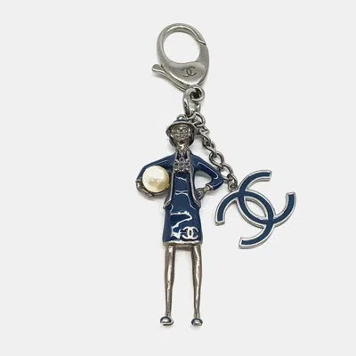 Pre-owned Chanel Coco Madame Navy Blue Silver-tone Metal Bag Charm