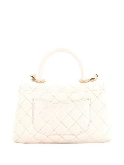 Pre-owned Chanel Coco Top Handle Bag Quilted Caviar Mini Satchel In White