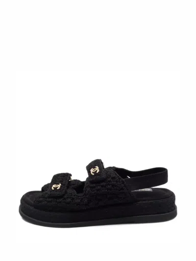 Pre-owned Chanel Dad Flat Sandals In Black