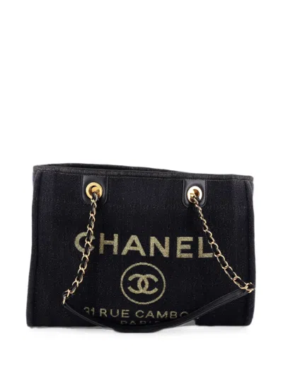 Pre-owned Chanel Deauville Denim Small Tote Bag In Blue