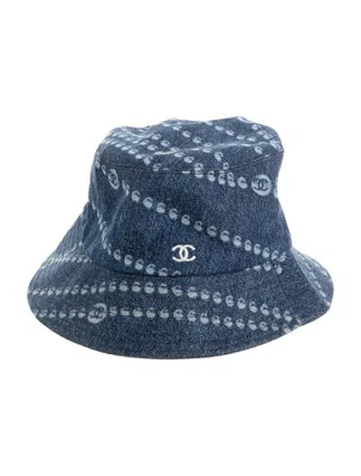 Pre-owned Chanel Denim Printed Bucket Hat In Blue
