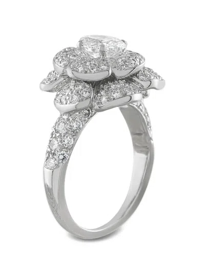 Pre-owned Chanel Diamond Flower Ring In Silver