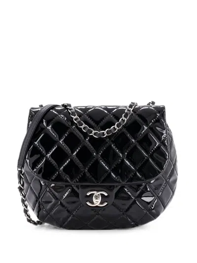 Pre-owned Chanel Dubai Messenger Bag Quilted Patent Medium Crossbody Bag In Black