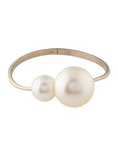 Pre-owned Chanel Faux Pearl Hinged Choker Necklace, 17" In Multicolor