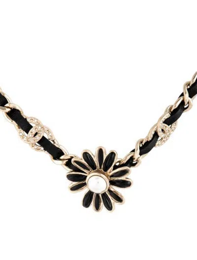 Pre-owned Chanel Faux Pearl, Strass & Leather Cc Choker, 17.5" In Multicolor