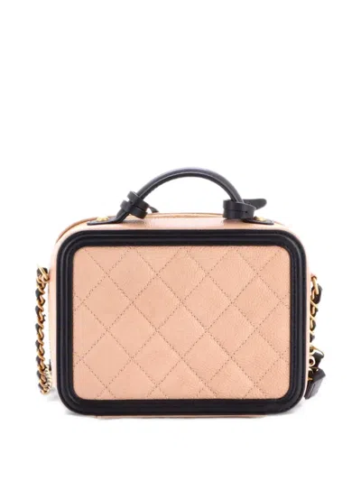 Pre-owned Chanel Filigree Vanity Case Quilted Caviar Small Satchel In Neutrals