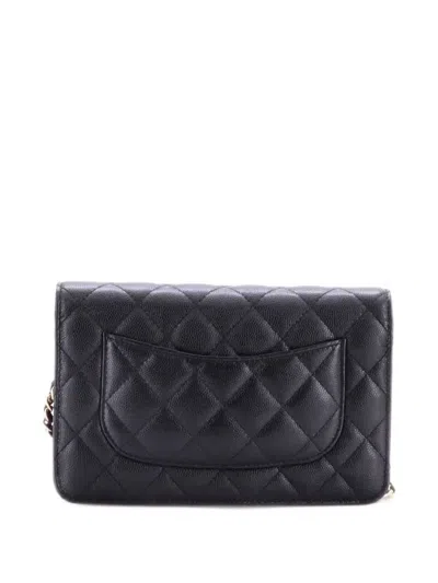 Pre-owned Chanel French New Wave Wallet On Chain Quilted Caviar Crossbody Bag In Black