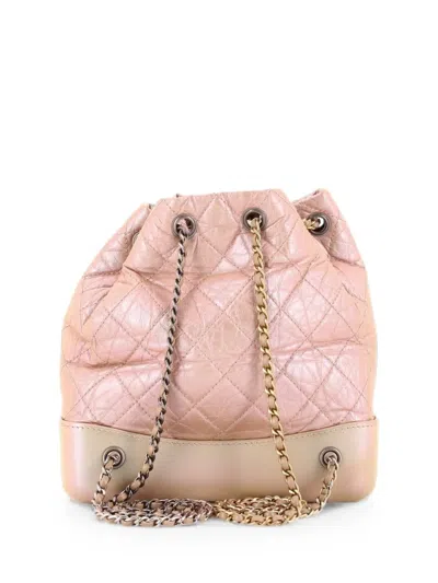 Pre-owned Chanel Gabrielle Quilted Iridescent Aged Calfskin Small Backpack In Pink