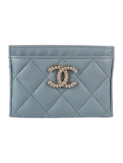 Pre-owned Chanel Interlocking Cc Logo Card Holder In Blue