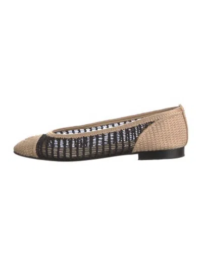 Pre-owned Chanel Interlocking Cc Logo Embroidered Accent Ballet Flats In Black/neutrals