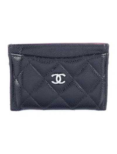 Pre-owned Chanel Interlocking Cc Logo Leather Card Holder In Black