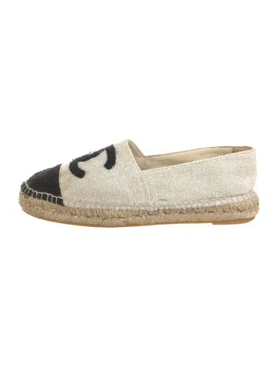 Pre-owned Chanel Interlocking Cc Logo Terry Cloth Espadrilles In Black/neutrals