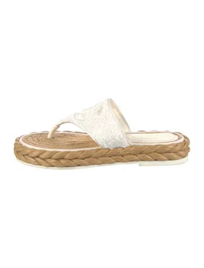 Pre-owned Chanel Interlocking Cc Logo Terry Cloth Flip Flops In White