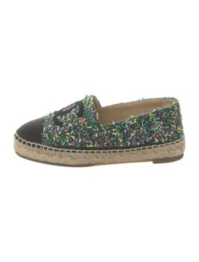 Pre-owned Chanel Interlocking Cc Logo Tweed Espadrilles In Green