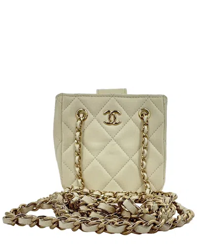 Pre-owned Chanel Ivory Quilted Leather Mini Square Clutch (authentic Pre-loved)