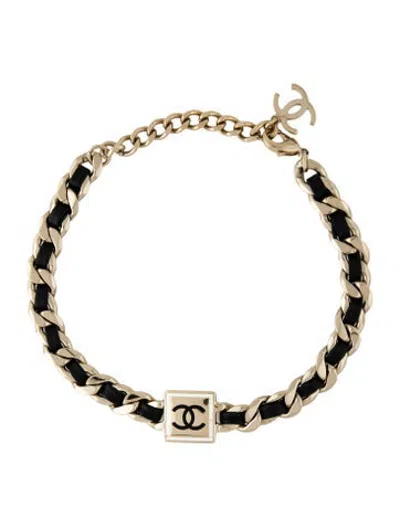 Pre-owned Chanel Leather & Resin Cc Choker Necklace, 15.25" In Multicolor