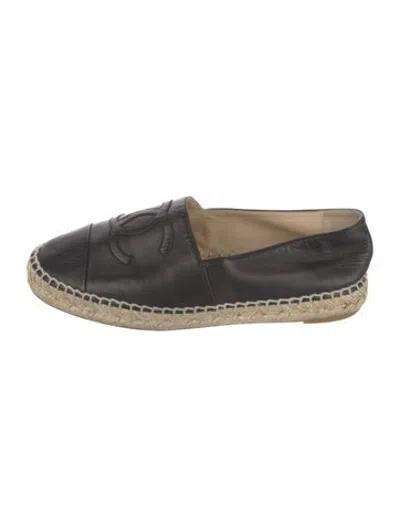 Pre-owned Chanel Leather Espadrilles In Black