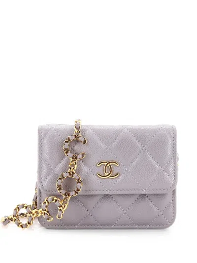 Pre-owned Chanel Miss Coco Strap Flap With Chain Quilted Caviar Mini Clutch Bag In Grey