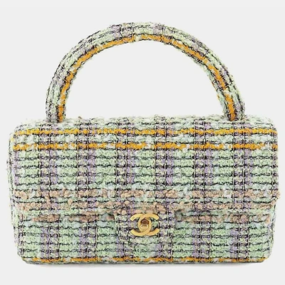 Pre-owned Chanel Multicolour Tweed Parent-child Top Handle Bag In Green