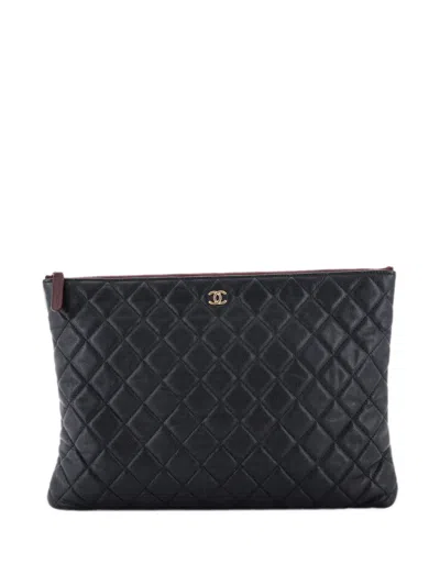 Pre-owned Chanel O Case Quilted Caviar Large Clutch Bag In Black