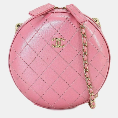 Pre-owned Chanel Pink Metallic Leather Round Shoulder Bag
