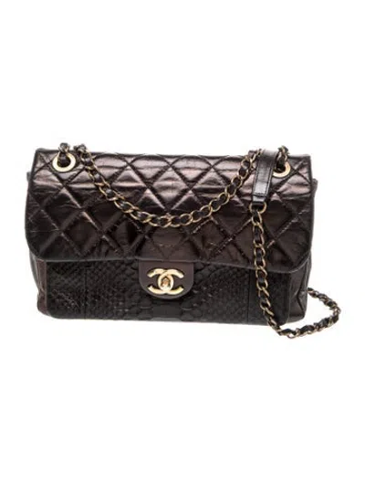 Pre-owned Chanel Python Urban Mix Flap Bag In Black