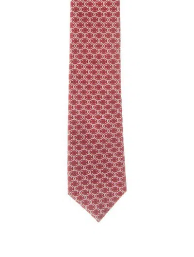 Pre-owned Chanel Silk Cc Neck Tie In Red
