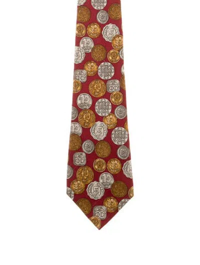 Pre-owned Chanel Silk Coin Tie In Red