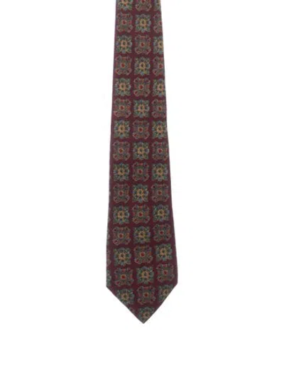 Pre-owned Chanel Silk Gripoix Print Neck Tie In Burgundy