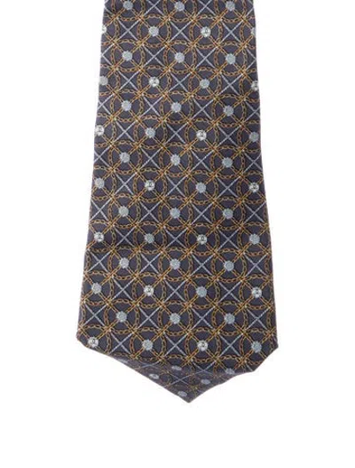 Pre-owned Chanel Silk Pattern Print Neck Tie In Blue