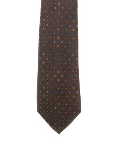 Pre-owned Chanel Silk Pattern Tie In Blue/brown
