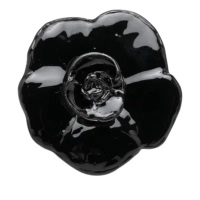 Pre-owned Chanel Silver Black Metal Band Ring () In Silver, Black