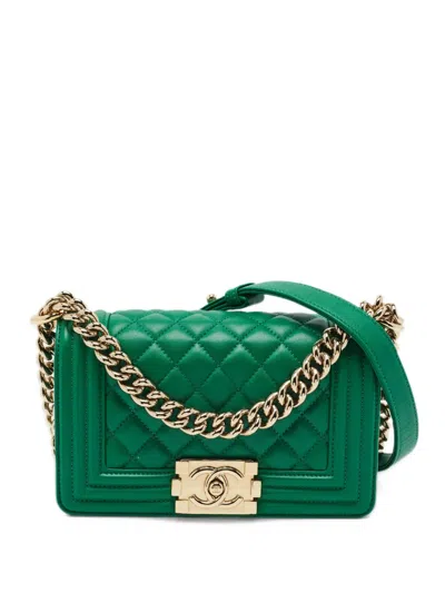 Pre-owned Chanel Small Boy Quilted Shoulder Bag In Green