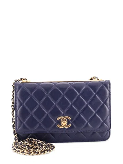 Pre-owned Chanel Trendy Cc Wallet On Chain Quilted Lambskin Crossbody Bag In Blue