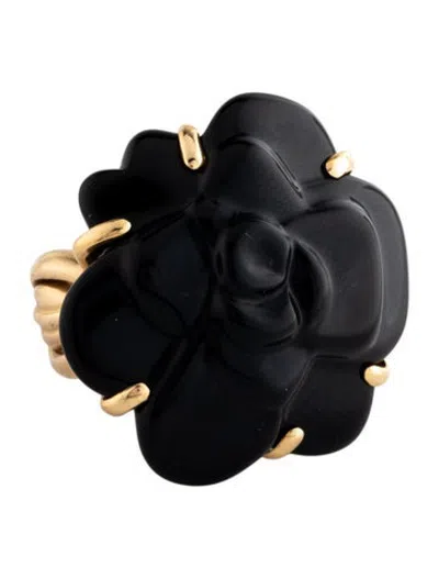 Pre-owned Chanel Vintage 18k Onyx Camelia Cocktail Ring In Black
