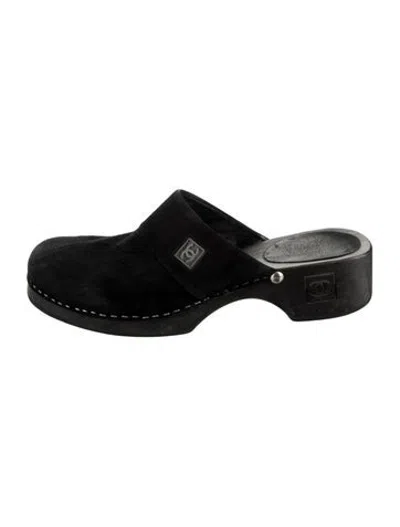 Pre-owned Chanel Vintage Interlocking Cc Logo Mules In Black