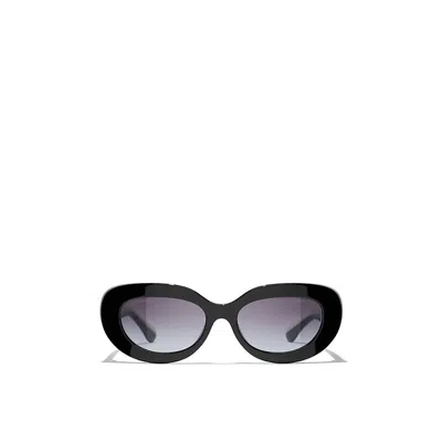 Chanel Womens Ch5562b Oval Acetate Sunglasses Black