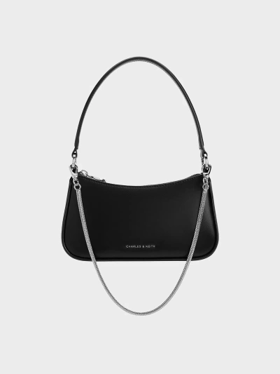 Charles & Keith Curved Shoulder Bag In Noir