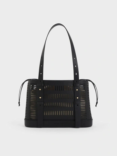 Charles & Keith Delphi Cut-out Bucket Bag In Black