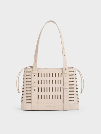 Charles & Keith Delphi Cut-out Bucket Bag In Neutral
