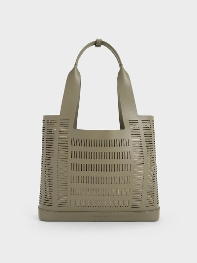 Charles & Keith Delphi Cut-out Tote Bag In Khaki