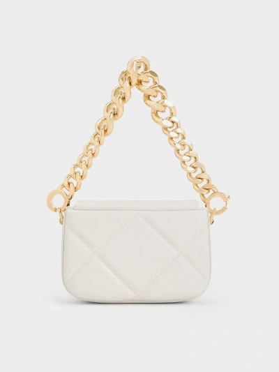 Charles & Keith Mini Danika Chunky Chain Padded Bag In White