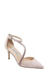 Charles David Adorn Ankle Strap Pointed Toe Pump In Pinkish Suede W/ Rhinestones