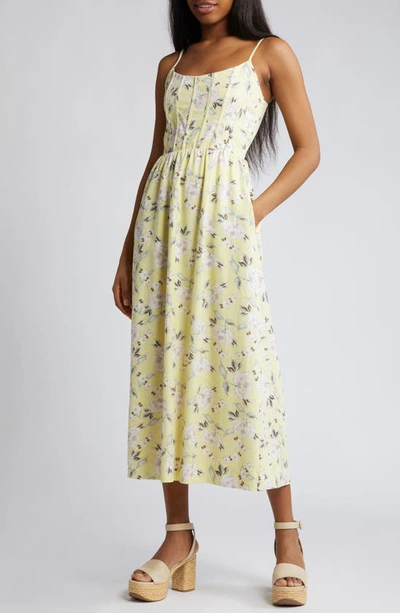 Charles Henry Floral Linen Blend Sundress In Yellow Floral