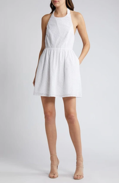 Charles Henry Halter Neck Cotton Eyelet Minidress In Ivory