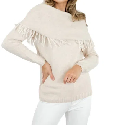 Charlie B Fringed Cowl Neck Sweater In Ecru In White