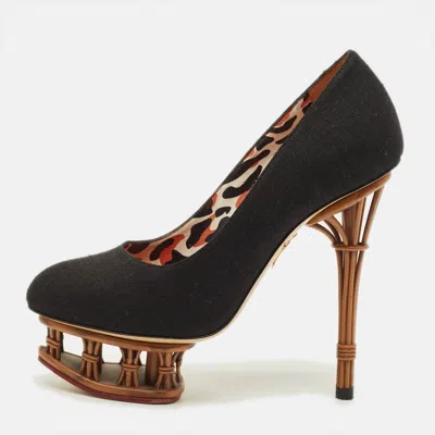 Charlotte Olympia Dolly Size 36 Black Canvas Platform Pumps