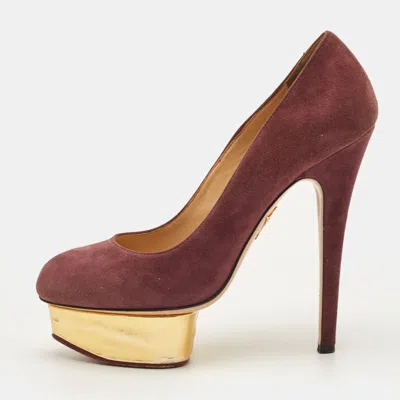 Charlotte Olympia Dolly Size 37.5 Burgundy Suede Platform Pumps In Brown