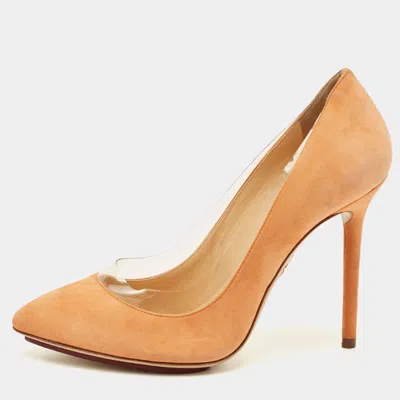 Charlotte Olympia Orange Suede And Pvc Dolly Pointed Toe Pumps Size 36.5